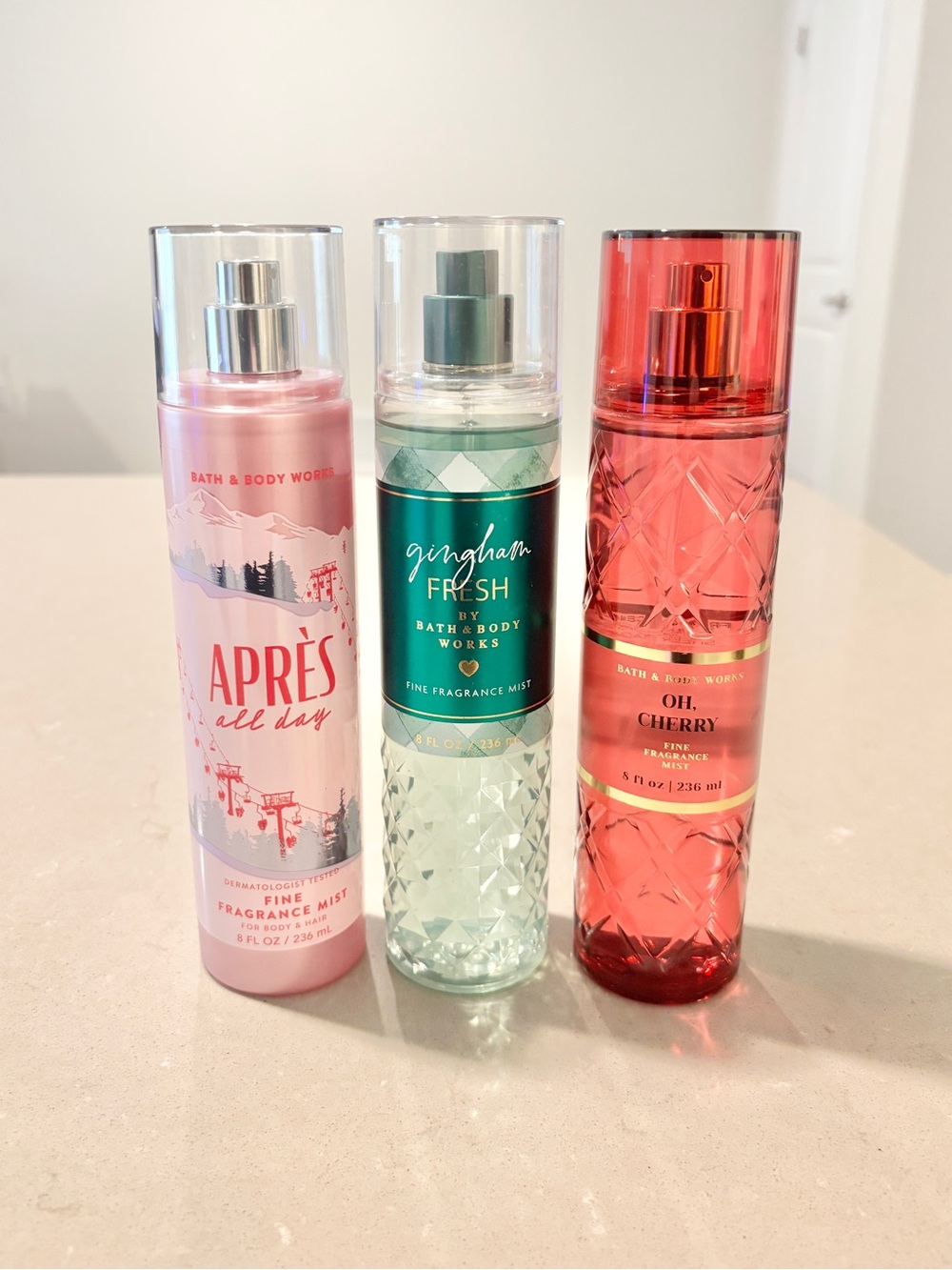 Bath & Body Works Oh Cherry Gingham Fresh Après All Day Mist Set 3